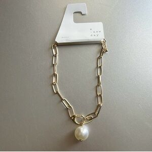 A New Day Gold Link Necklace with Pearl Charm